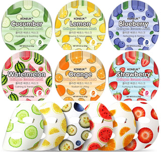 KONEUK Paquete de 36 mascarillas faciales de frutas coloridas, hidr...