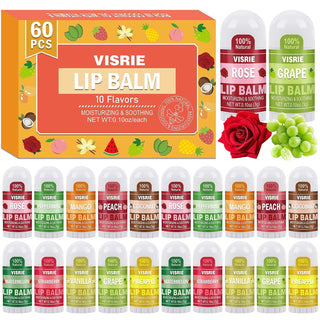VISRIE Mini Bálsamo Labial 60 Pack, Bálsamos Labiales Naturales a G...