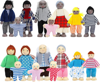 ONEST Juego de Familia de Casa de Muñecas de Madera de 17 Piezas, M...