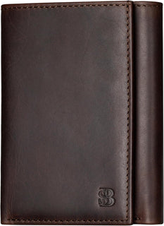 SERMAN BRANDS Billetera plegable para hombre - Cuero genuino con bl...
