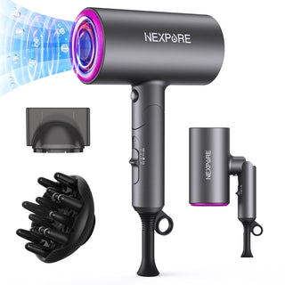 Hair Dryer, NEXPURE Secador de Pelo Iónico Profesional 1800W para el Cuidado Del Cabello, Potente Secador de Viento Frío/calor, 3 Accesorios Magnéticos, Enchufe de Seguridad ETL, UL y ALCI (Gris Oscuro)