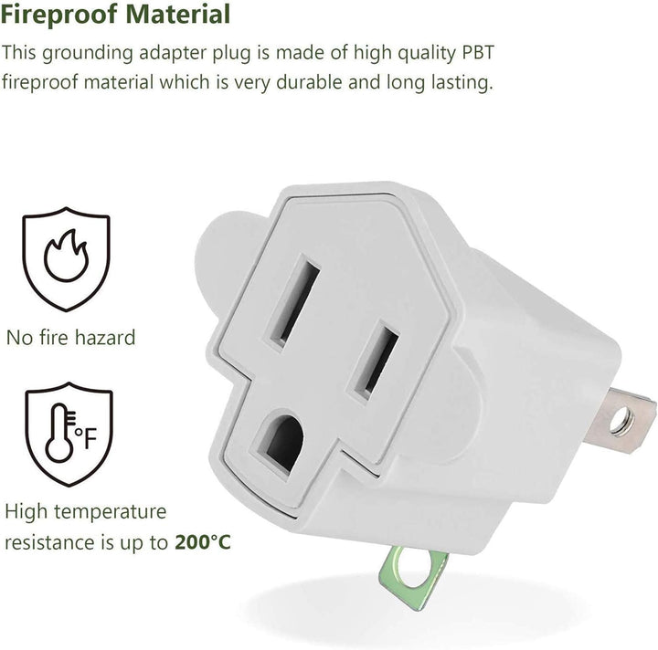 3 Prong to 2 Prong Polarized Grounding Adapter, Wall Outlet Converter 3-Prong Adapter Fireproof Material 392℉ Resistant Heavy Duty for Household, Christmas Light, Indoor Use Only, 10 Pack
