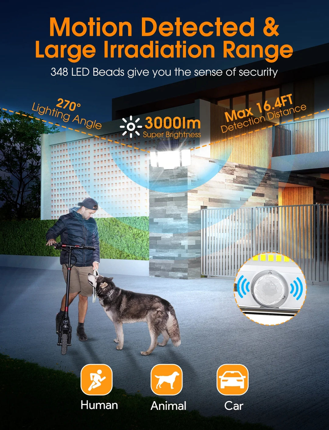 348 LED 3000LM Solar Motion Sensor Flood Lights, 2Pack