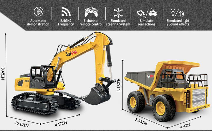 Excavadora RC y camión volquete vehículo de construcción