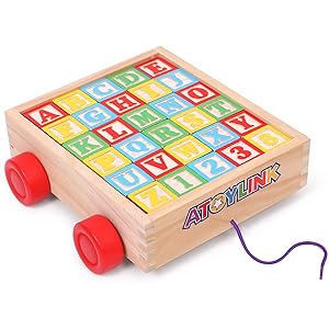 Atoylink Bloques de Construcción de Madera ABC para Niños