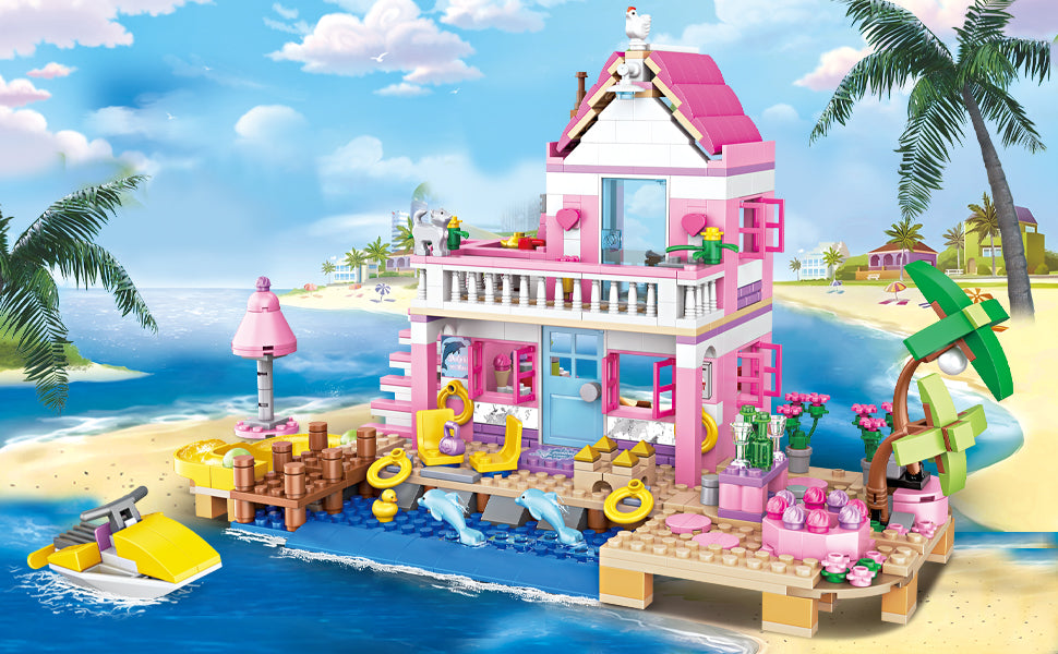 Pink Girls Seaside Beach Villa Friends - Juego de