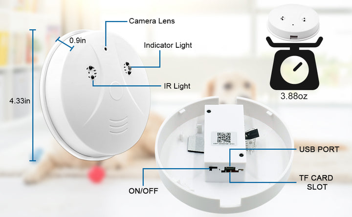 eovas Cámara de seguridad Smoke The Detector Cámara 1080P