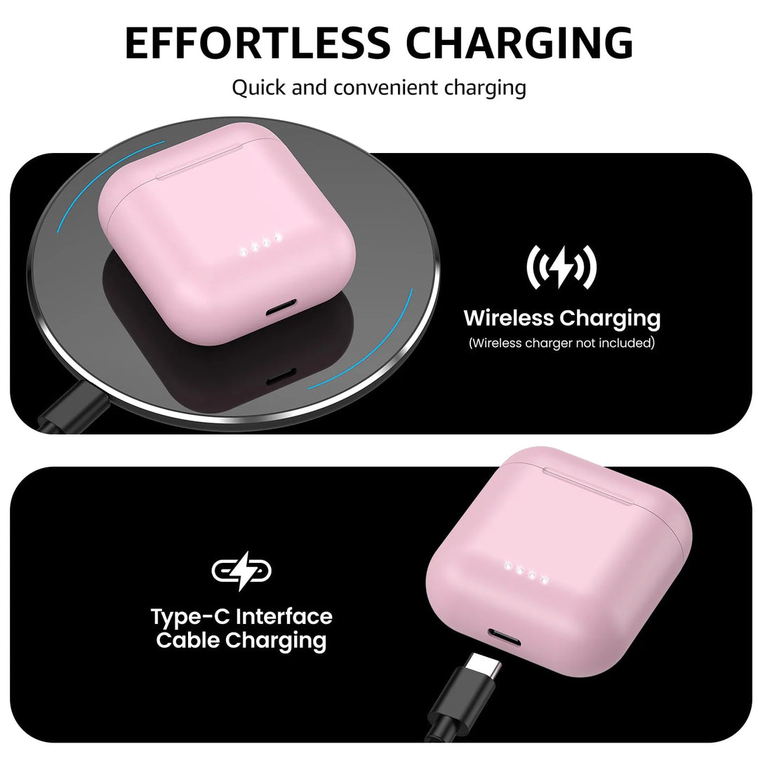 T6 Wireless Earbuds, Bluetooth 5.3 Ear Buds, Stereo in Ear Headphones, 50H Play, Wireless Charging Case, Noise Cancelling Mic, App 32EQ, IPX8 Waterproof Earphones, Rose Gold