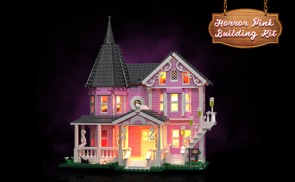 Juego de construcción de casa de palacio rosa con luces