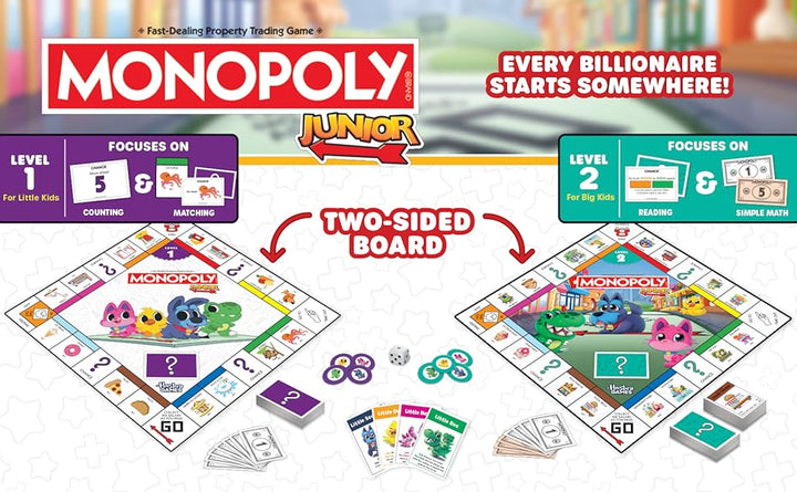Monopoly Junior Juego de mesa 2 juegos en 1 para niños