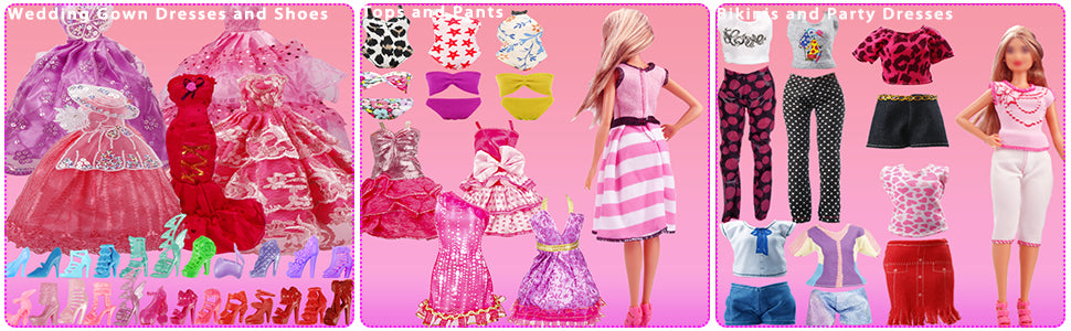 138 piezas de ropa y accesorios para muñecas 5 vestidos de
