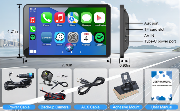 Capapro Pantalla táctil inalámbrica Carplay de 7 pulgadas