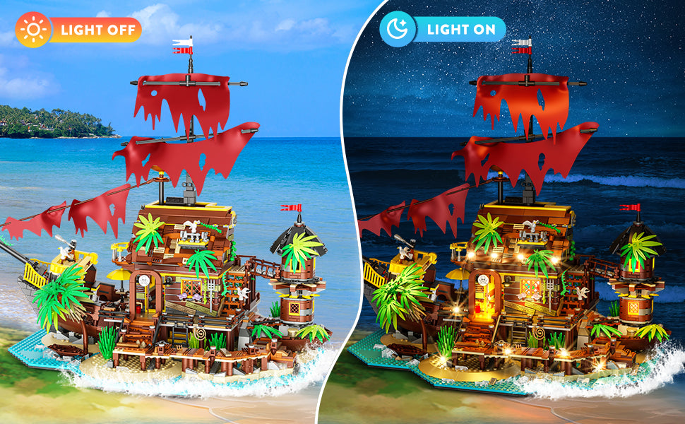 Juego de construcción de casa de naufragio pirata con luz