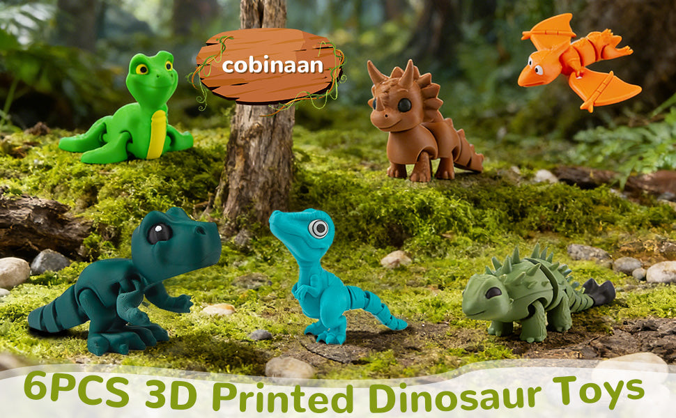 cobinaan 6 juguetes de dinosaurio impresos en 3D animales