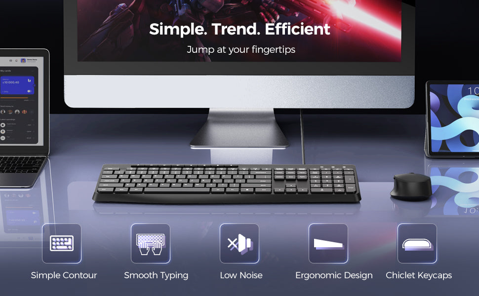 Virfour Teclado con cable teclado silencioso teclado de