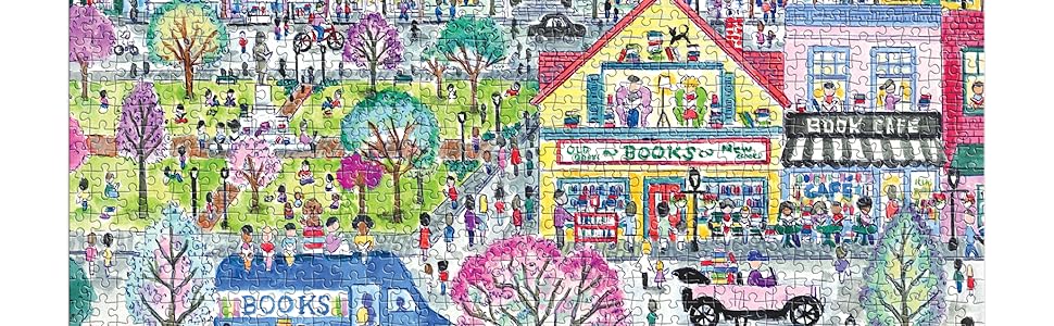 Galison Book Townscape - Rompecabezas de 1000 piezas de Michael Storrings con hermosas ilustraciones de un vecindario temático de libro