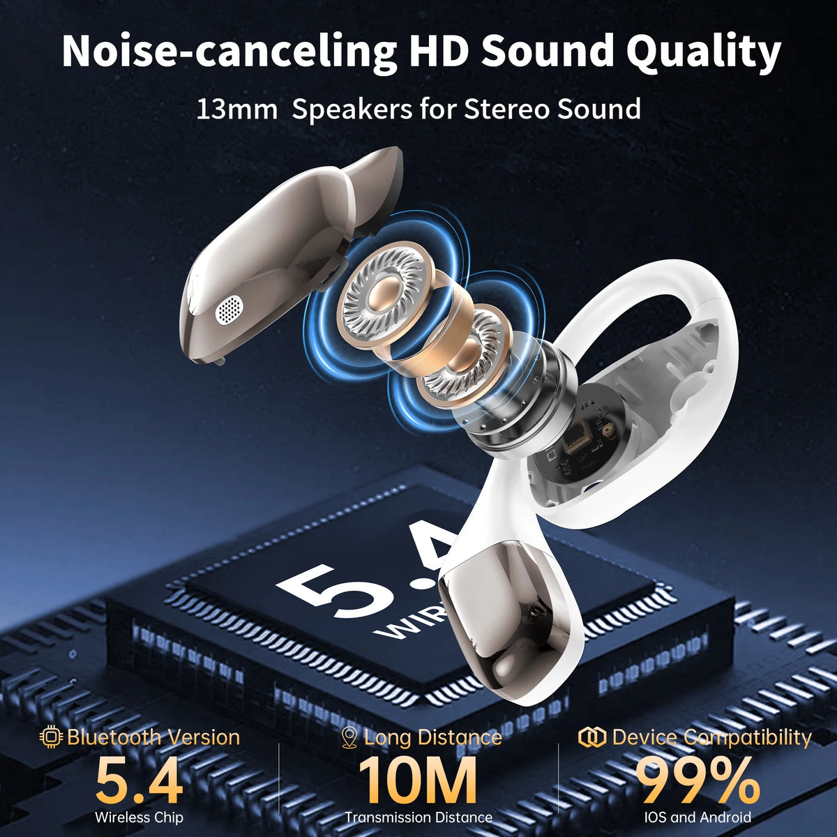 AI Translation Earbuds Real Time, Wireless Bluetooth Headphones, 144 Languages Two-Way Translator, Ios & Android Compatible, for Travel, Business, Learning,Sports