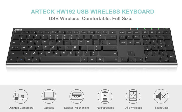 Arteck - Teclado inalámbrico de acero inoxidable ultra