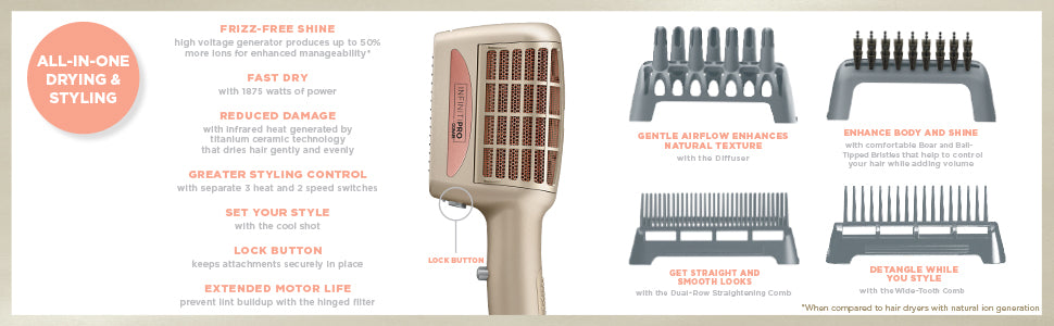 Conair INFINITIPRO - Secadora de cabello para peinar 4 en