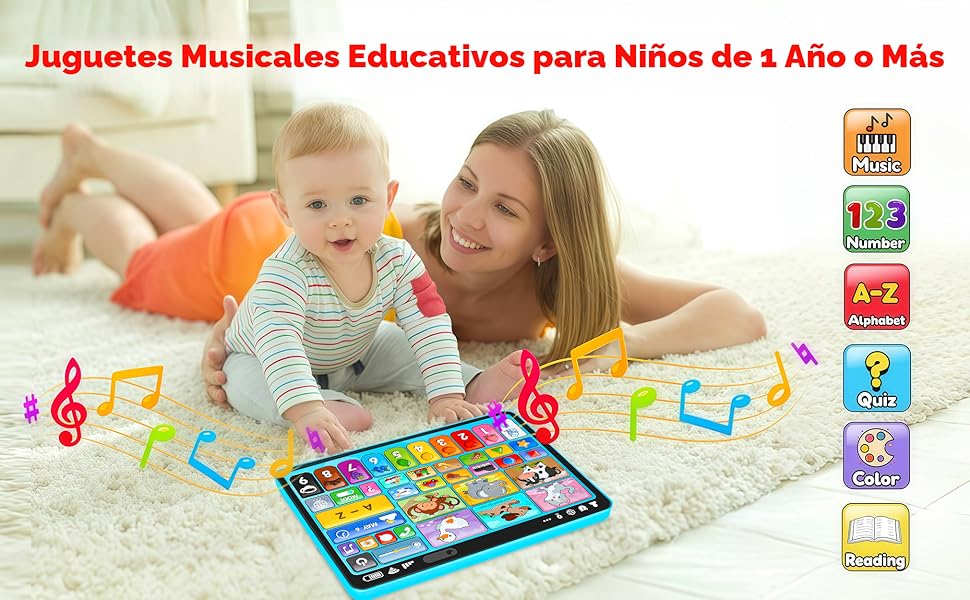 Tableta de juguete de aprendizaje trilinge con música y