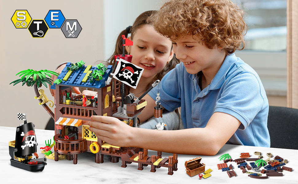 HOGOKIDS Juego de construcción de casa de barco pirata con