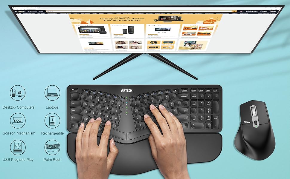 Arteck Teclado ergonómico dividido con reposamuñecas