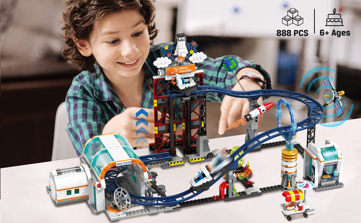 HOGOKIDS Juguete de construcción de montaña rusa espacial