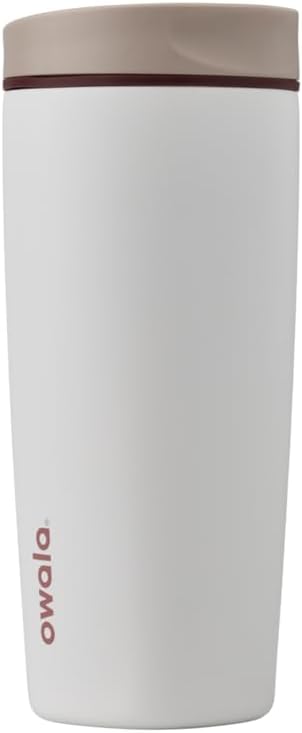 Owala SmoothSip Slider - Vaso de café aislado de acero inoxidable, taza de café helado reutilizable, taza de viaje para café caliente, sin BPA, 20 onzas, vainilla