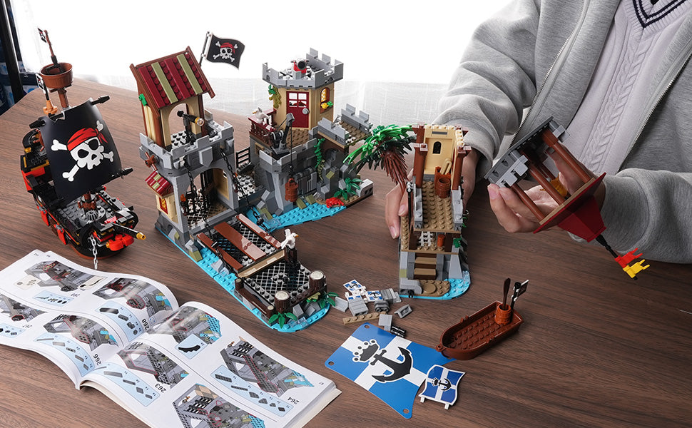 Juego de construcción de castillo pirata con luz 3 modos