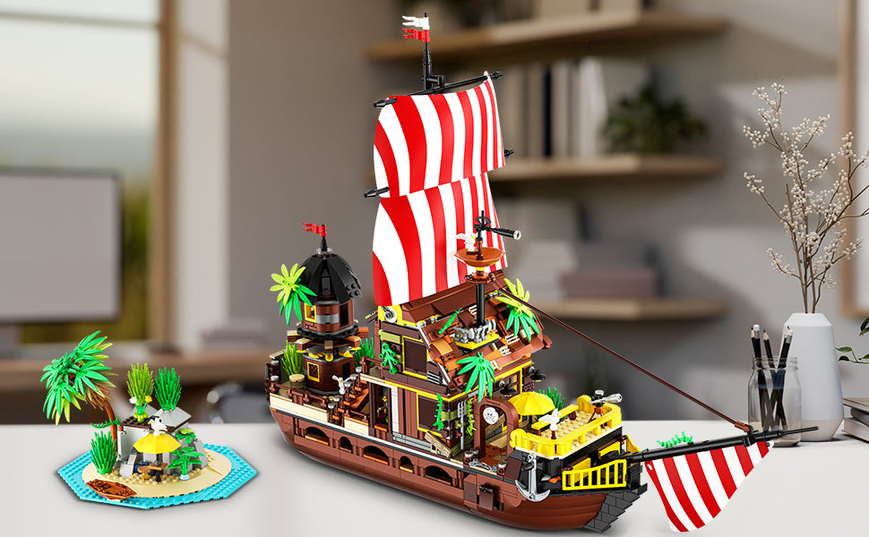 Juego de construcción de casa de naufragio pirata con luz