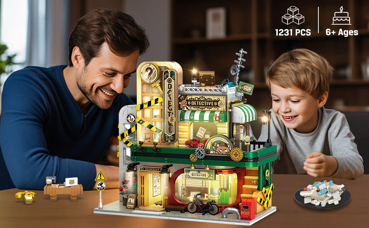 Juego de construcción de agencia de detectives con luz LED