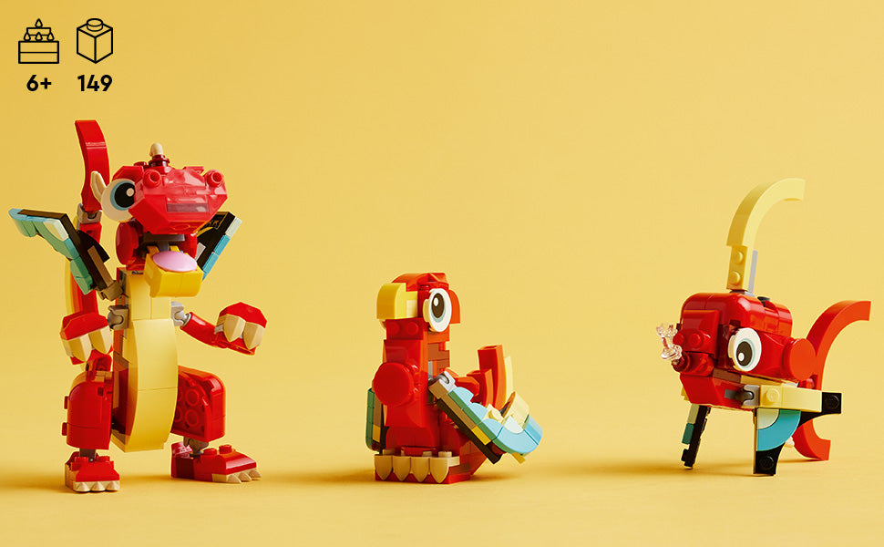 LEGO Creator 31145 - Juguete de dragón rojo 3 en 1 se