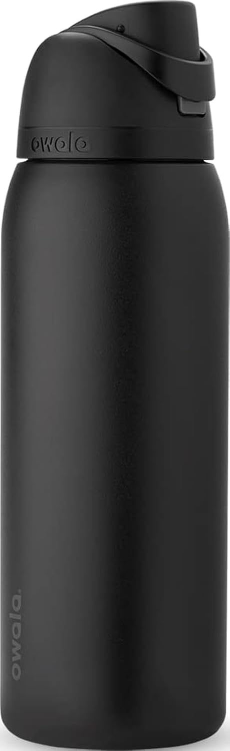 Owala - Botella de agua FreeSip de acero inoxidable con aislamiento, sin bisfenol A, incluye sorbete, para deportes y viajes, 40 oz, Very, Very Dark