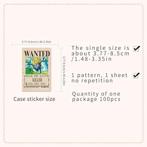 100 piezas de pegatinas de póster buscado de One Piece