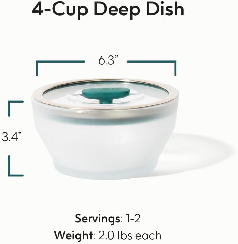 Anyday Utensilios de cocina para microondas y recipiente de vidrio de 4 tazas con tapa de vidrio, almacenamiento profundo de alimentos sin plástico | Vaporizador hermético apilable con tapa ventilada