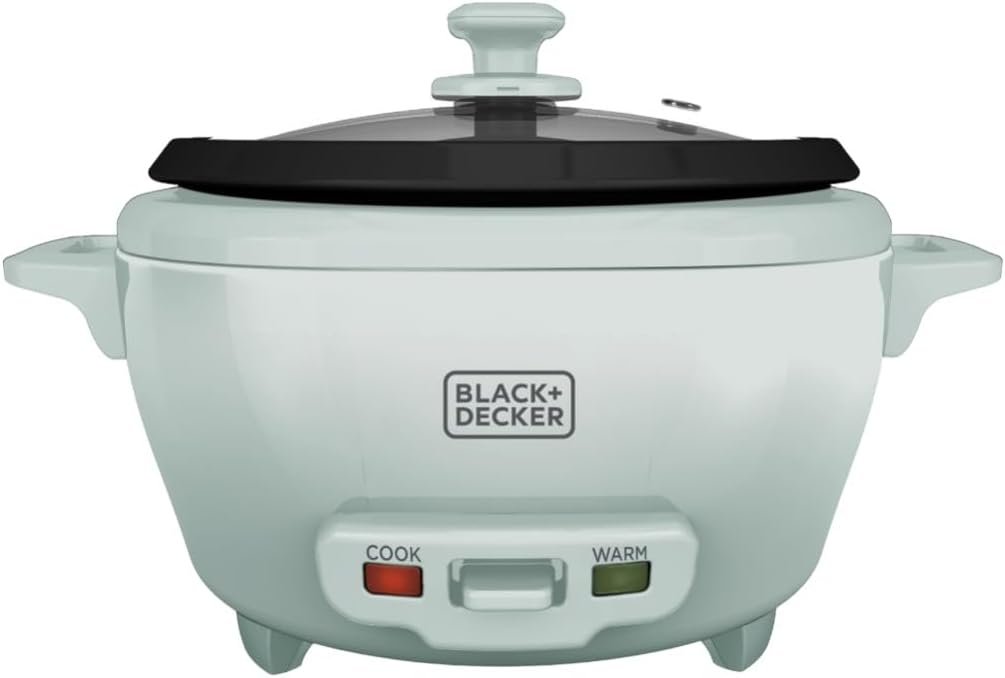 BLACK+DECKER Arrocera de 6 tazas con cesta de vapor, spray de surf