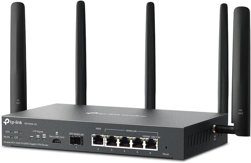 TP-Link ER706W-4G Omada 4G+ Cat6 AX3000 Gigabit VPN Gateway Router...