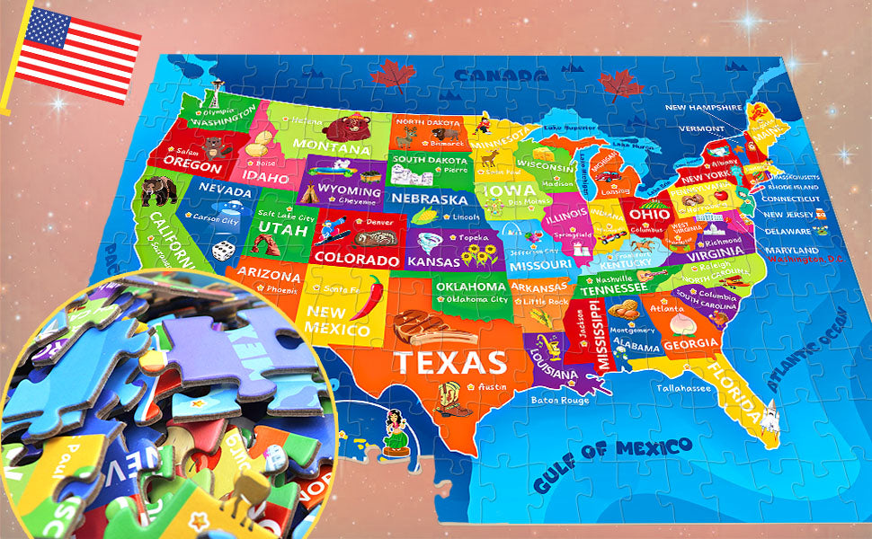 Rompecabezas de mapa de Estados Unidos para niños de 6 a 8