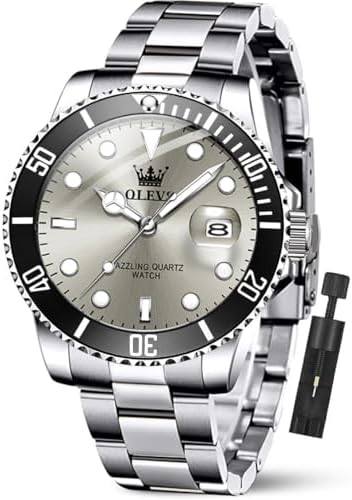 OLEVS Relojes de Lujo para Hombres, Gran Acero Inoxidable, Cuarzo Analógico, Resistente al Agua