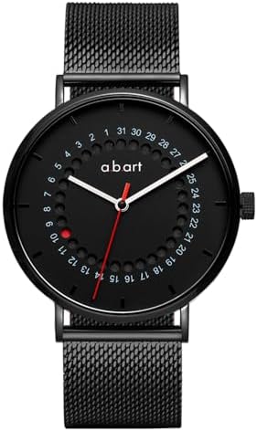 a.b.art Reloj de cuarzo para hombre, movimiento Ronda con piezas suizas, cristal de zafiro, correa de malla milanesa, diseño ultrafino, esfera negra de 41mm, estilo minimalista Bauhaus