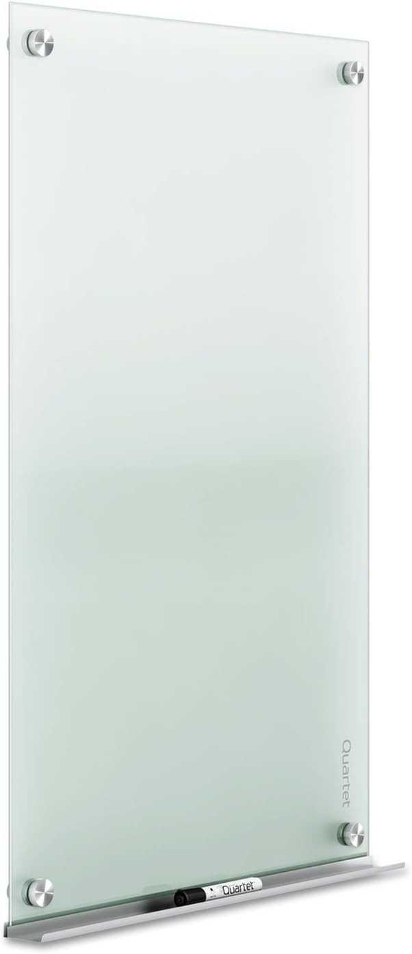 Quartet Pizarra blanca, pizarra de borrado en seco de vidrio, no magnético, 36 pulgadas de ancho x 24 pulgadas de alto, montaje infinito sin marco, incluye marcador de borrado en seco, blanco esmerilado (G3624F)