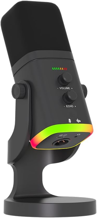 EASEMELO Micrófono dinámico de escritorio USB\/XLR con luz RGB, red...