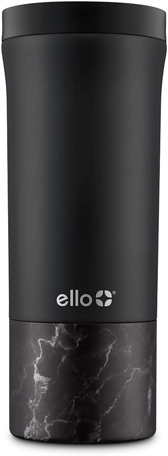 Ello Miri - Taza de café de viaje de acero inoxidable aislada al vacío, taza de té de viaje, 16 onzas, mármol negro