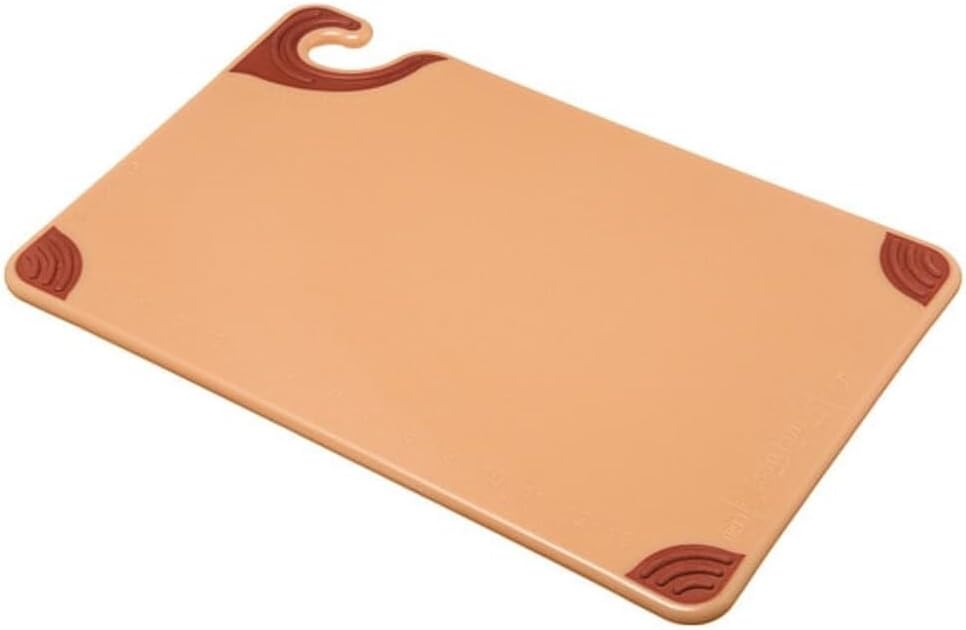San Jamar Saf-T-Grip Tabla de cortar de plástico con gancho de seguridad, 12 x 18 x 0.5 pulgadas, color marrón