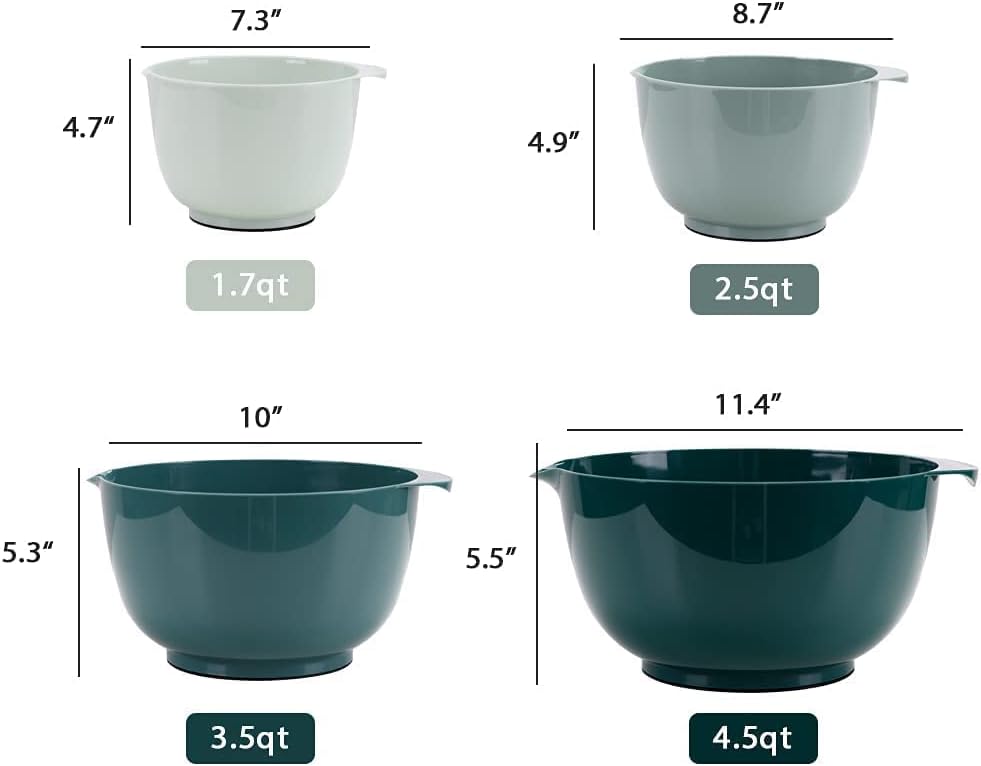 Juego de 4 cuencos de plástico para mezclar, sin BPA