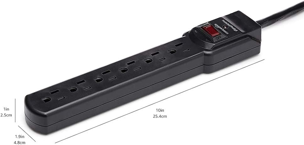 Amazon Basics 6-enchufe Protector contra Sobretensiones con 200J, Interruptor Automático, Cable de Extensión de 2 pies, Negro, 4-Pack