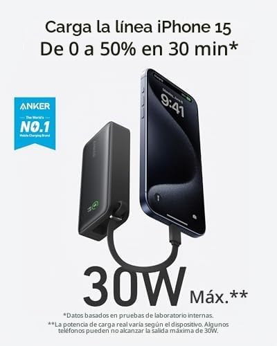 Anker Nano Power Bank, cargador portátil de 10,000 mAh con cable US...