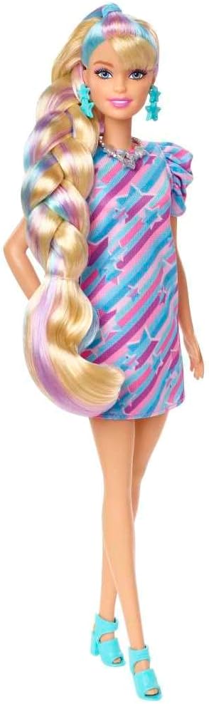 Barbie Muñeca Totally Hair, temática de estrellas con cabello de fa...