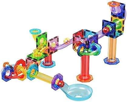 PicassoTiles - Juego de 100 piezas de bloques de construcción magnéticos para carreras de mármol, tamaño de viaje, mini baldosas imán, juego de mármoles, juego de construcción para pista de carreras