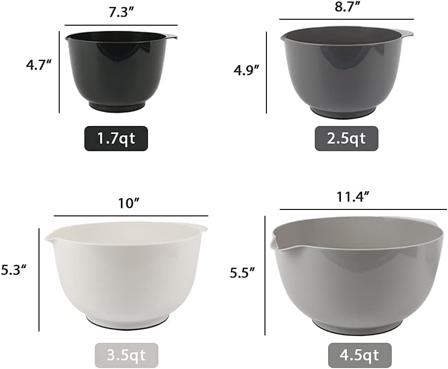 Juego de 4 cuencos clásicos para mezclar, plástico sin BPA